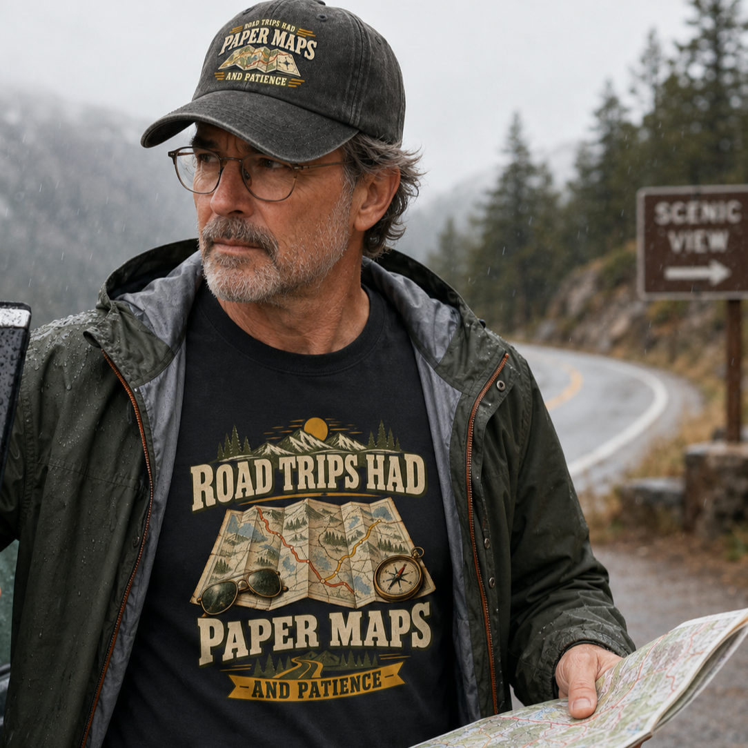"Road Trips Had Paper Maps And Patience" Vintage T-Shirt
