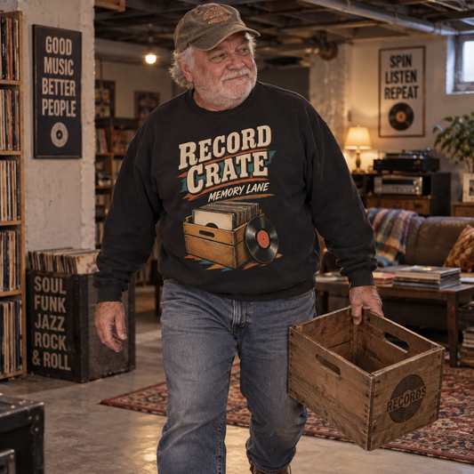 "Record Crate. Memory Lane" Vintage Sweatshirt