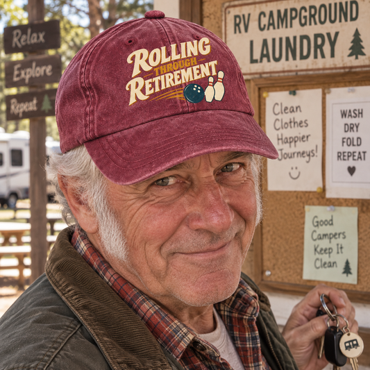"Rolling Through Retirement" Vintage Washed Cap