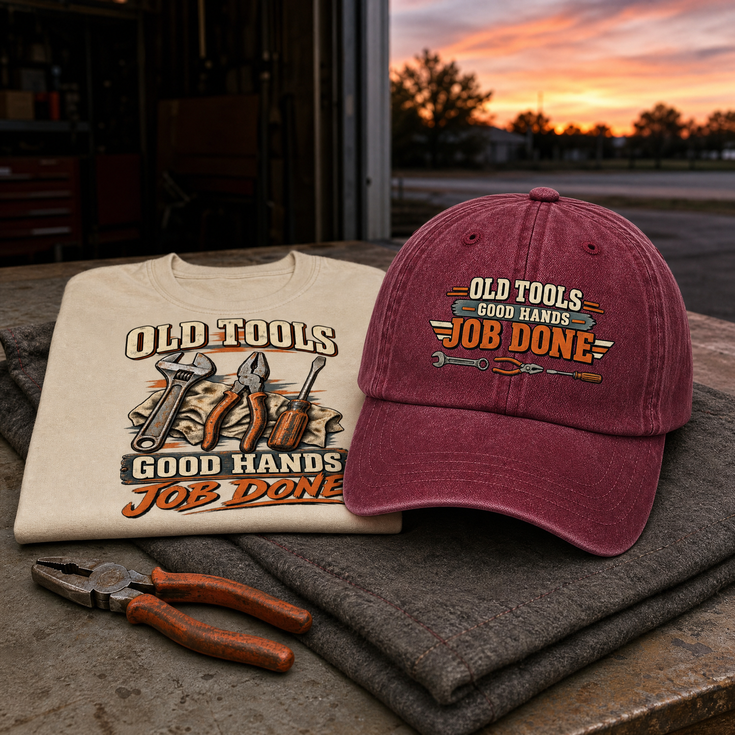 "Old Tools Good Hands Job Done" Vintage T-Shirt