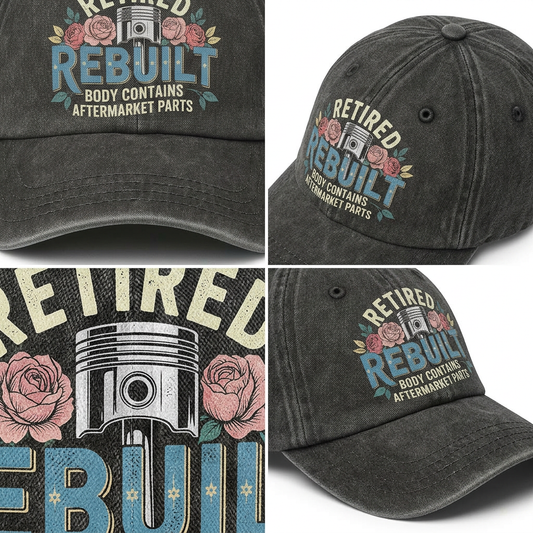 "Retired Rebuilt Body Contains Aftermarket Parts" Vintage Washed Cap