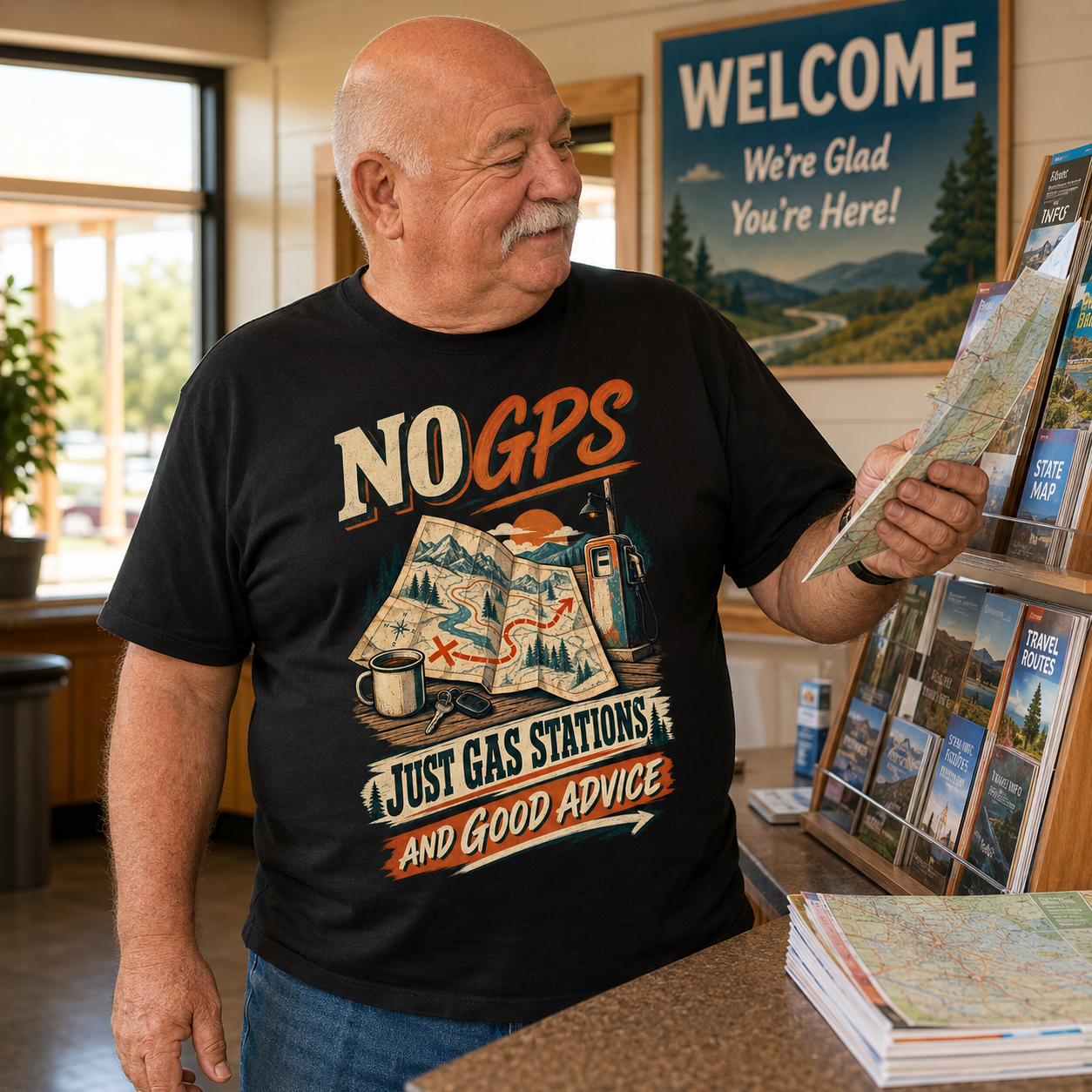 "No GPS Just Gas Stations And Good Advice" Vintage T-Shirt