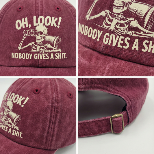 "Oh Look Nobody Gives a Sh*t" Skeleton Vintage Denim Cap