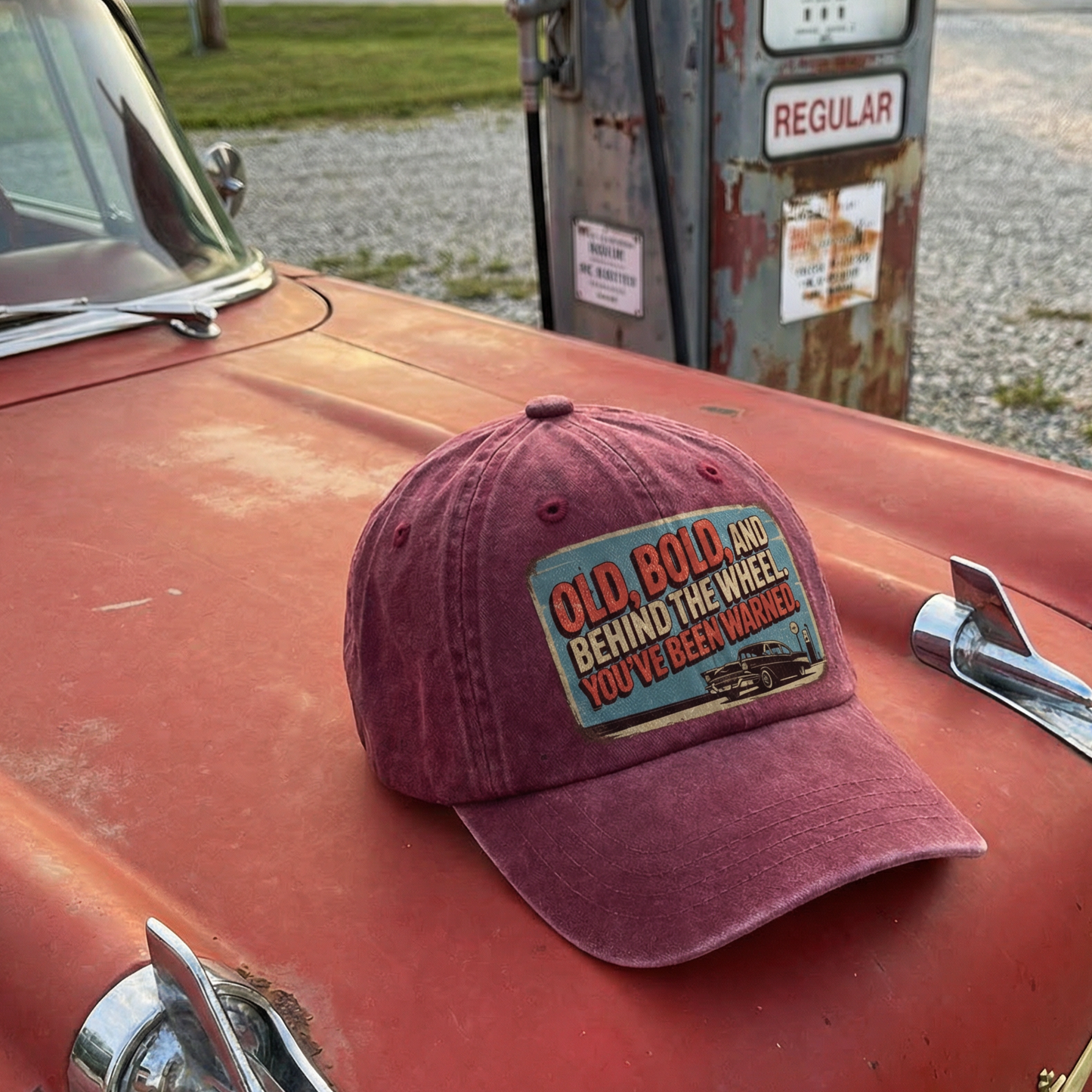 “Old, Bold, And Behind The Wheel. You’ve Been Warned.” Retro Pitstop Rebel Cap