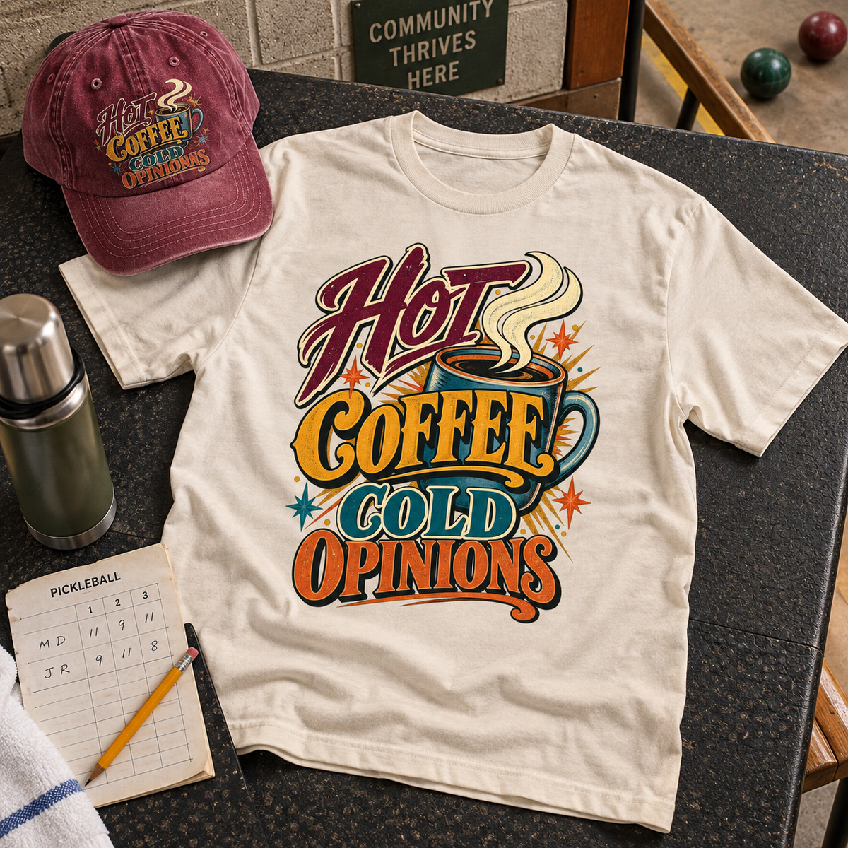 "Hot Coffee. Cold Opinions" Vintage T-Shirt