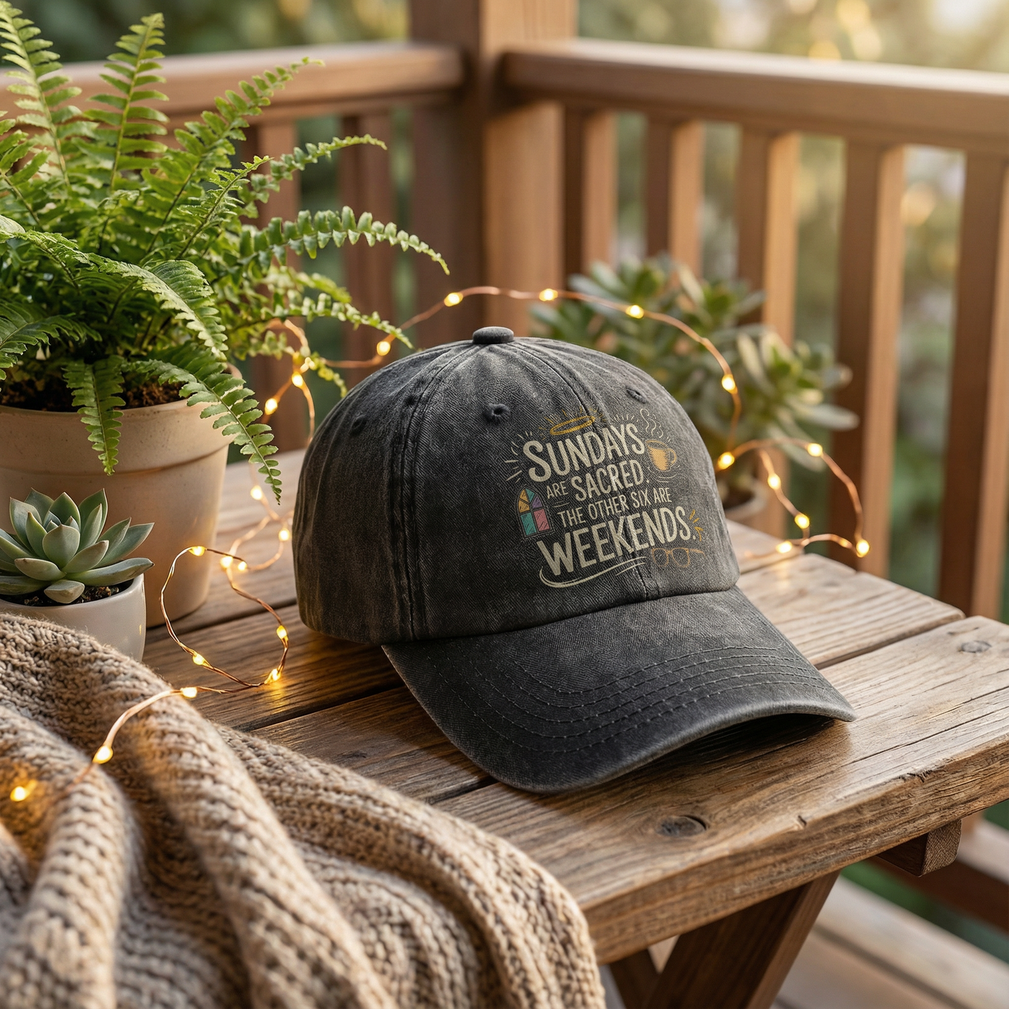 “Sundays Are Sacred. The Other Six Are Weekends” Cozy Blessing Sketch Cap
