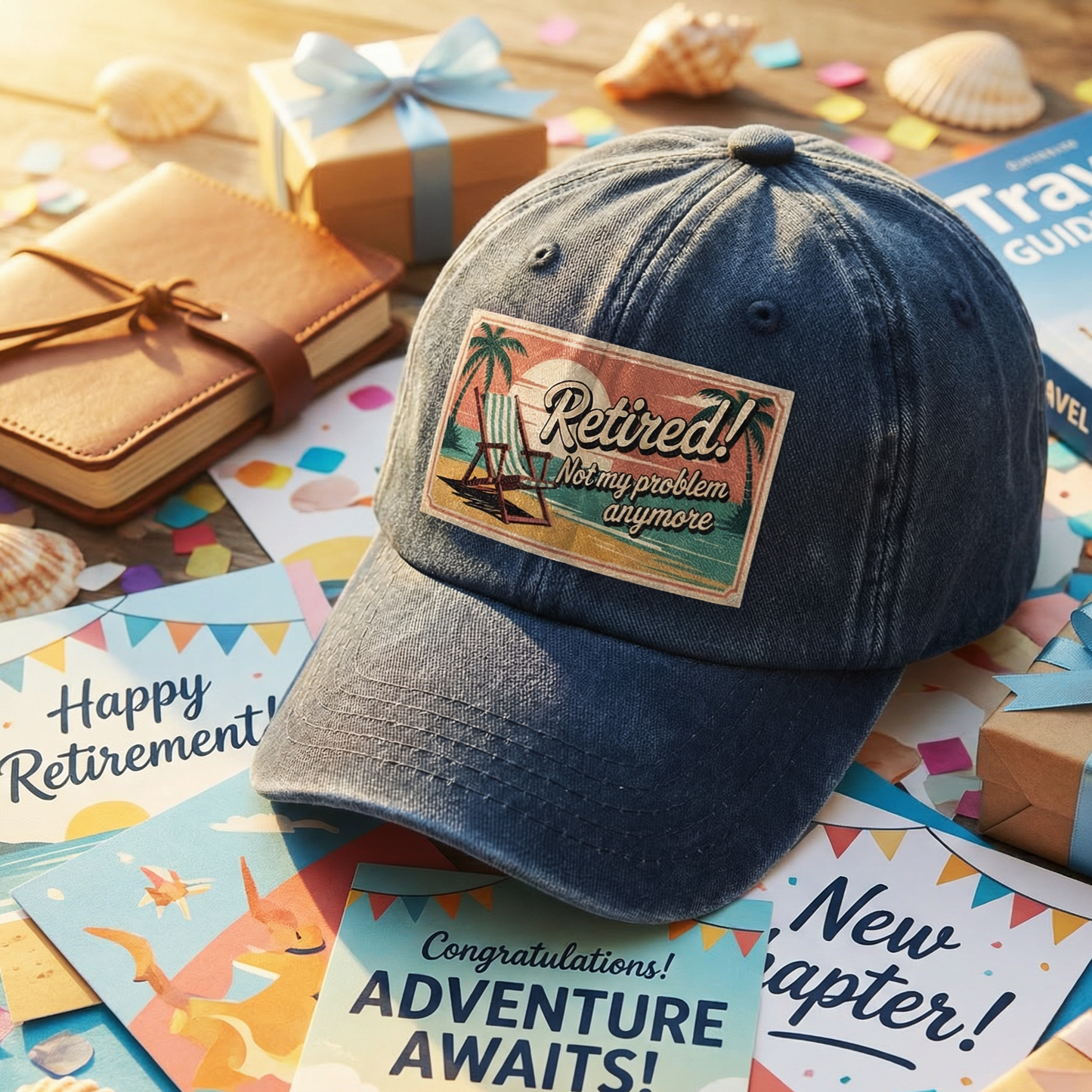 “Retired! Not My Problem Anymore” Sunset Postcard Retro Chill Cap