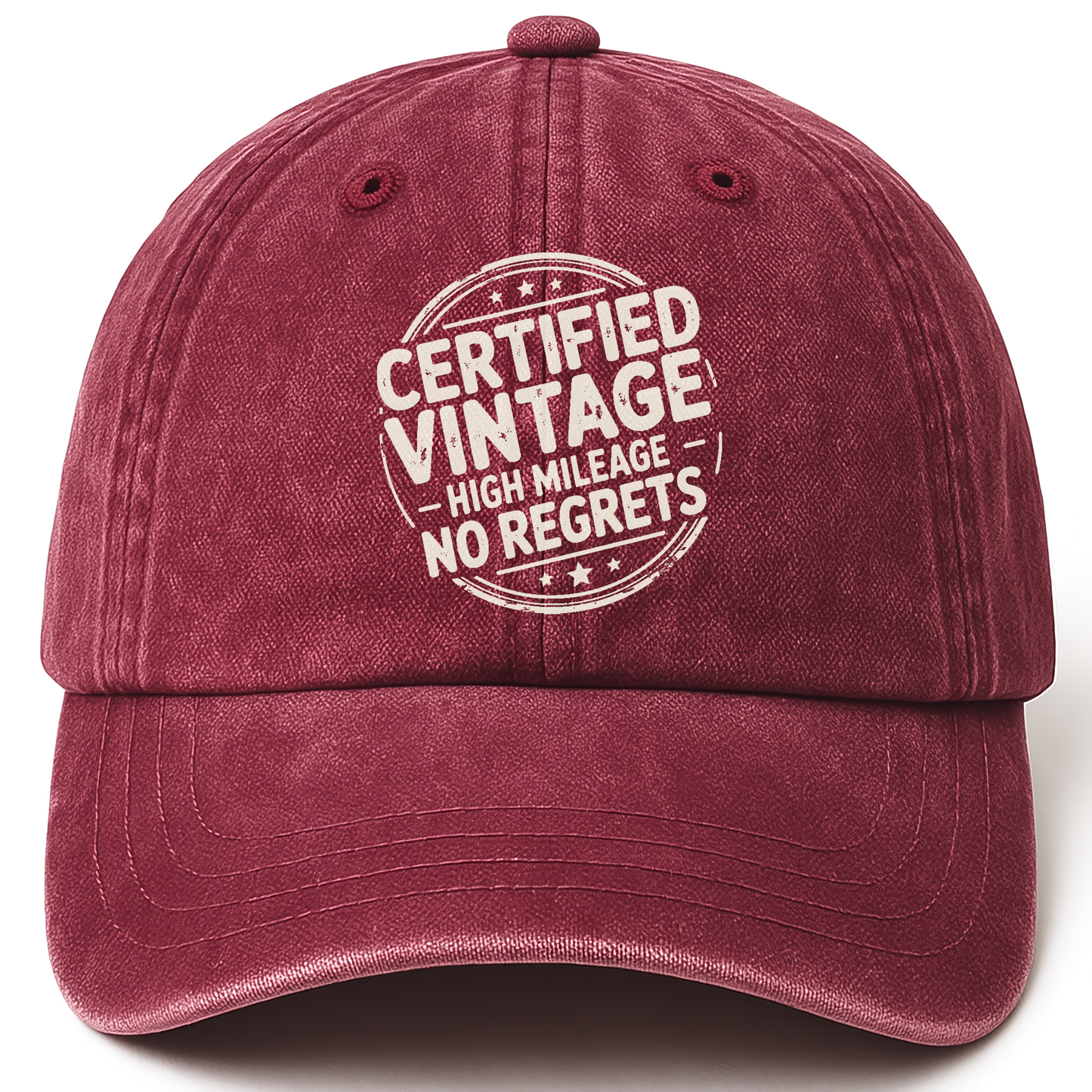 Wine Red vintage washed cap with Certified Vintage printed front design