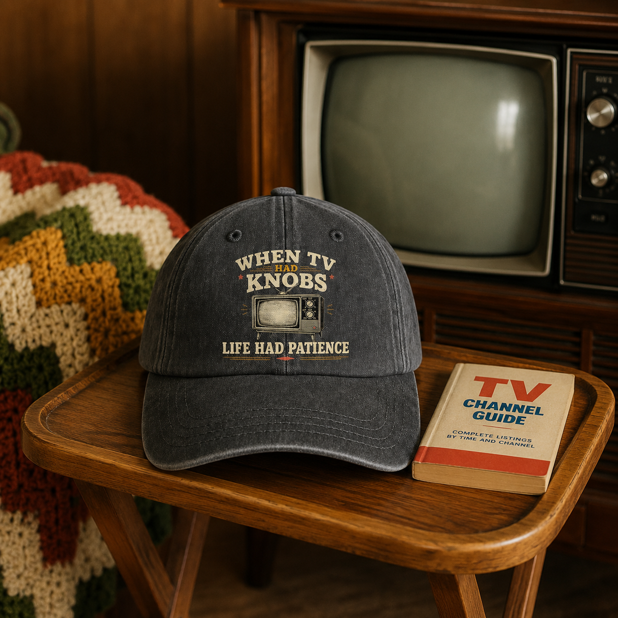 "When TV Had Knobs, Life Had Patience" Vintage Washed Cap