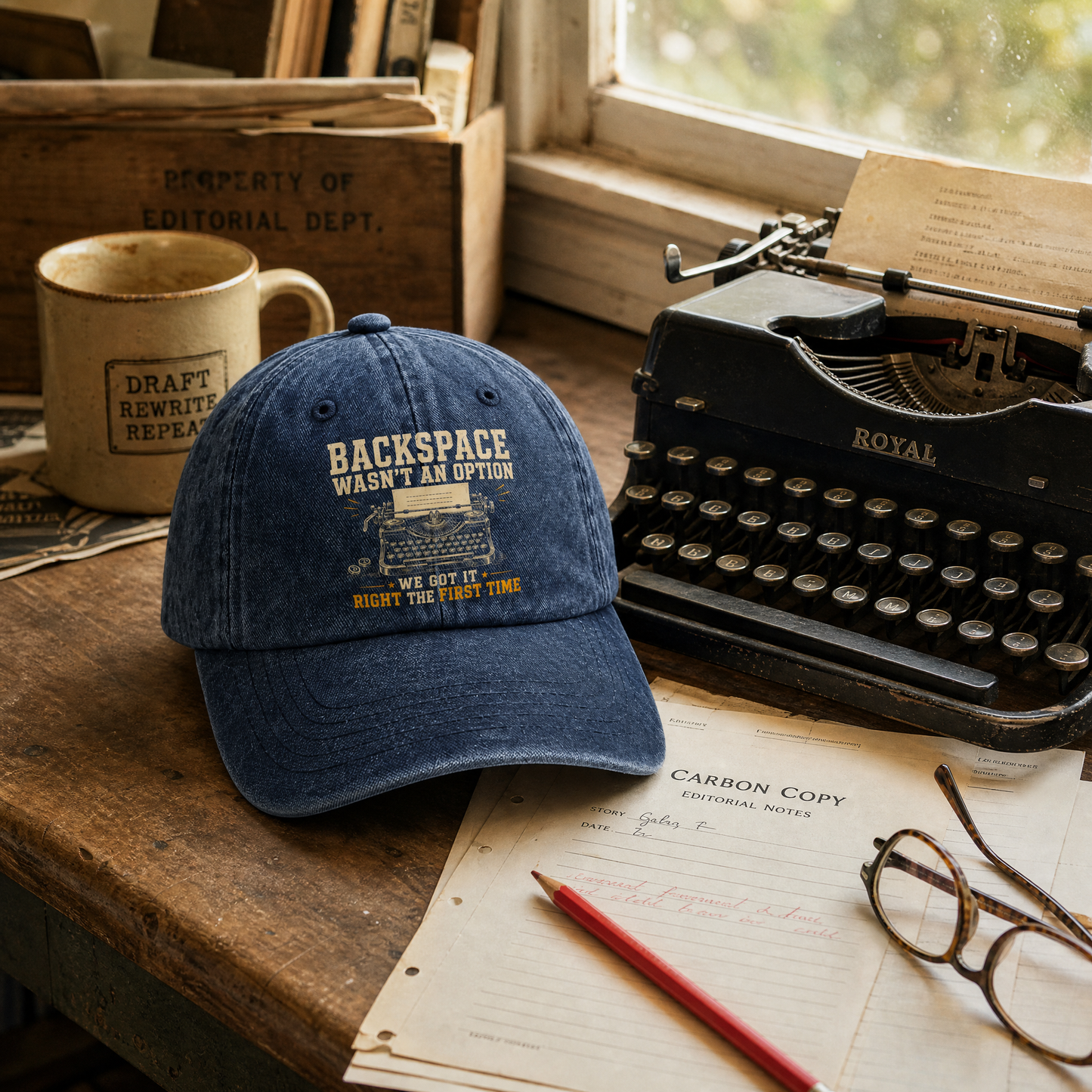 "Backspace Wasn't An Option. We Got It Right The First Time" Vintage Washed Cap