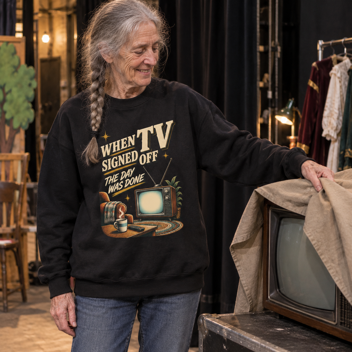 "When TV Signed Off The Day Was Done" Vintage Sweatshirt