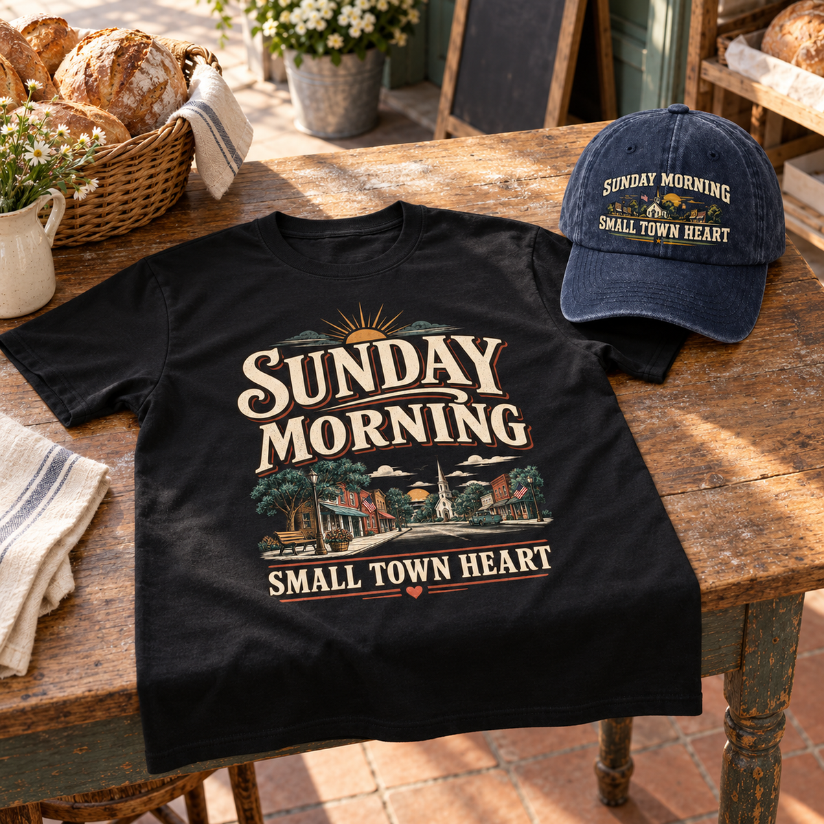 "Sunday Morning. Small Town Heart" Vintage Washed Cap