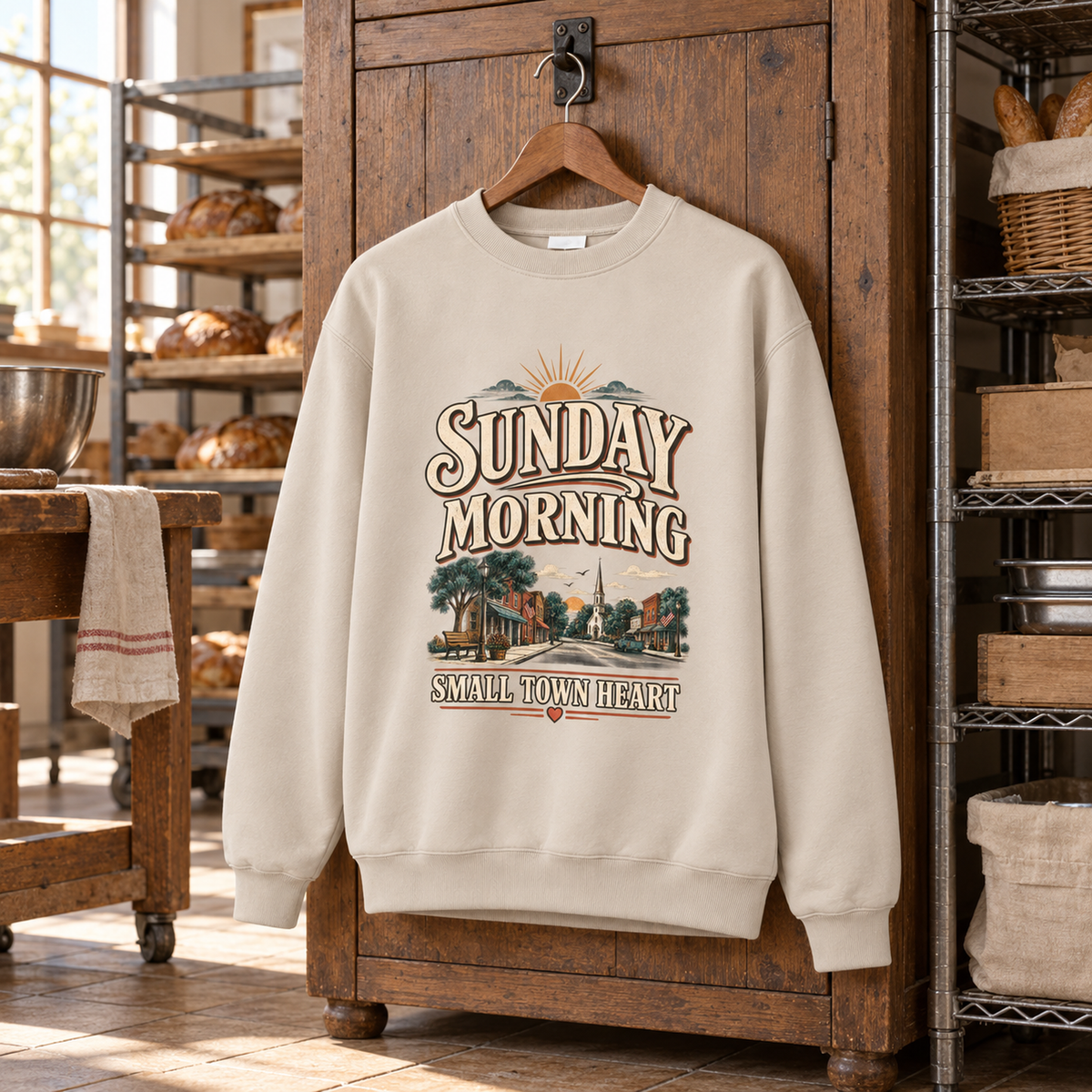 "Sunday Morning. Small Town Heart" Vintage Sweatshirt