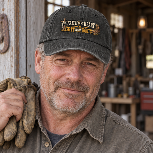 "Faith In My Heart. Grit In My Boots" Vintage Washed Cap