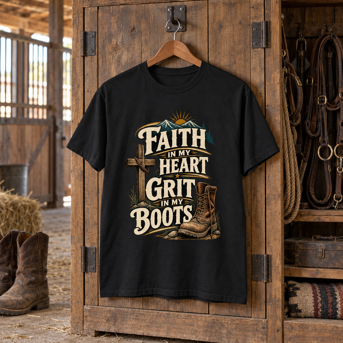 "Faith In My Heart. Grit In My Boots" Vintage T-Shirt