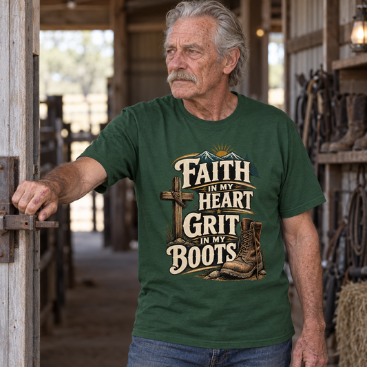 "Faith In My Heart. Grit In My Boots" Vintage T-Shirt