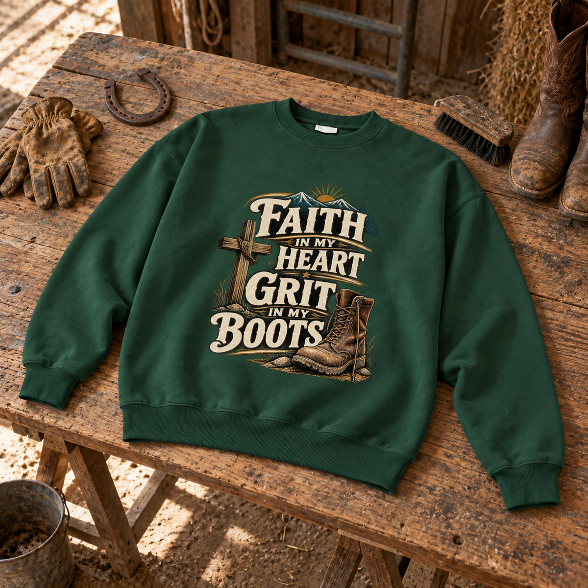 "Faith In My Heart. Grit In My Boots" Vintage Sweatshirt