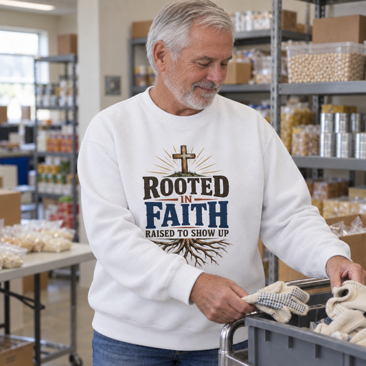 "Rooted In Faith. Raised To Show Up" Vintage Sweatshirt