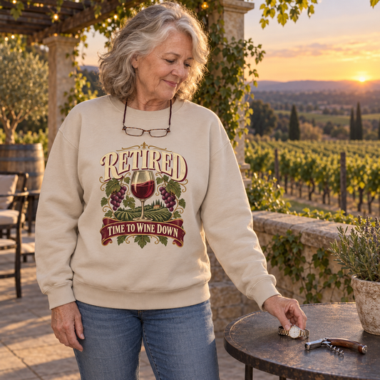 "Retired Time To Wine Down" Vintage Sweatshirt