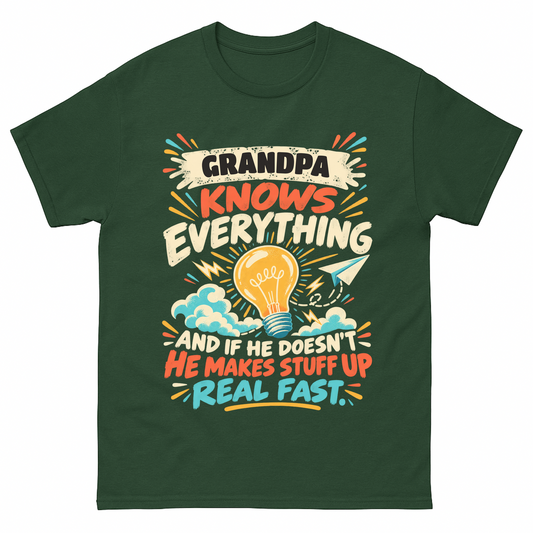 Forest Green vintage t-shirt with Your Name Knows Everything Lightbulb printed front design