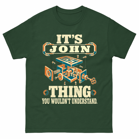 Forest Green vintage t-shirt with It's Your Name Thing Puzzle printed front design