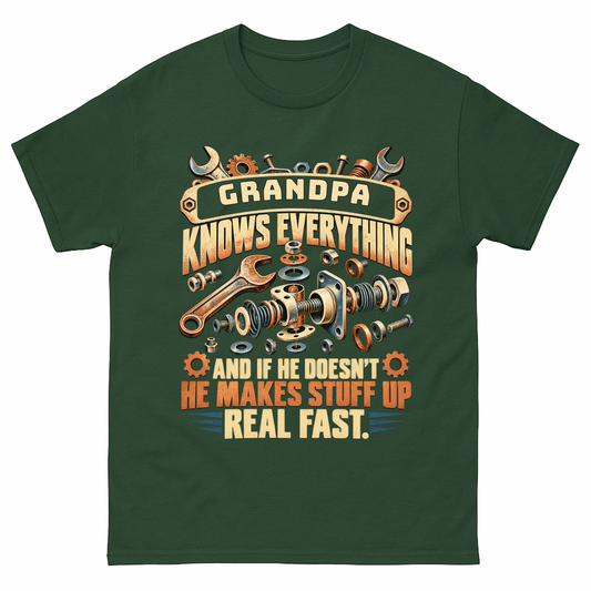 Forest Green vintage t-shirt with Your Name Knows Everything Tools printed front design