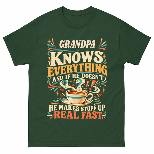 Forest Green vintage t-shirt with Your Name Knows Everything Coffee printed front design