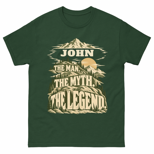 Forest Green vintage t-shirt with Your Name The Man The Myth The Legend Mountain printed front design