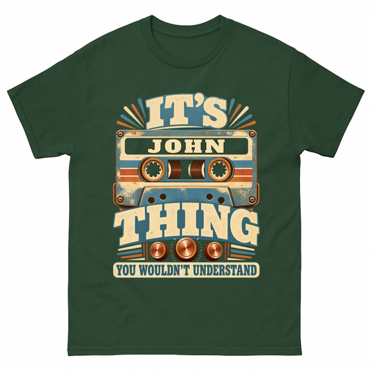 Forest Green vintage t-shirt with It's Your Name Thing printed front design
