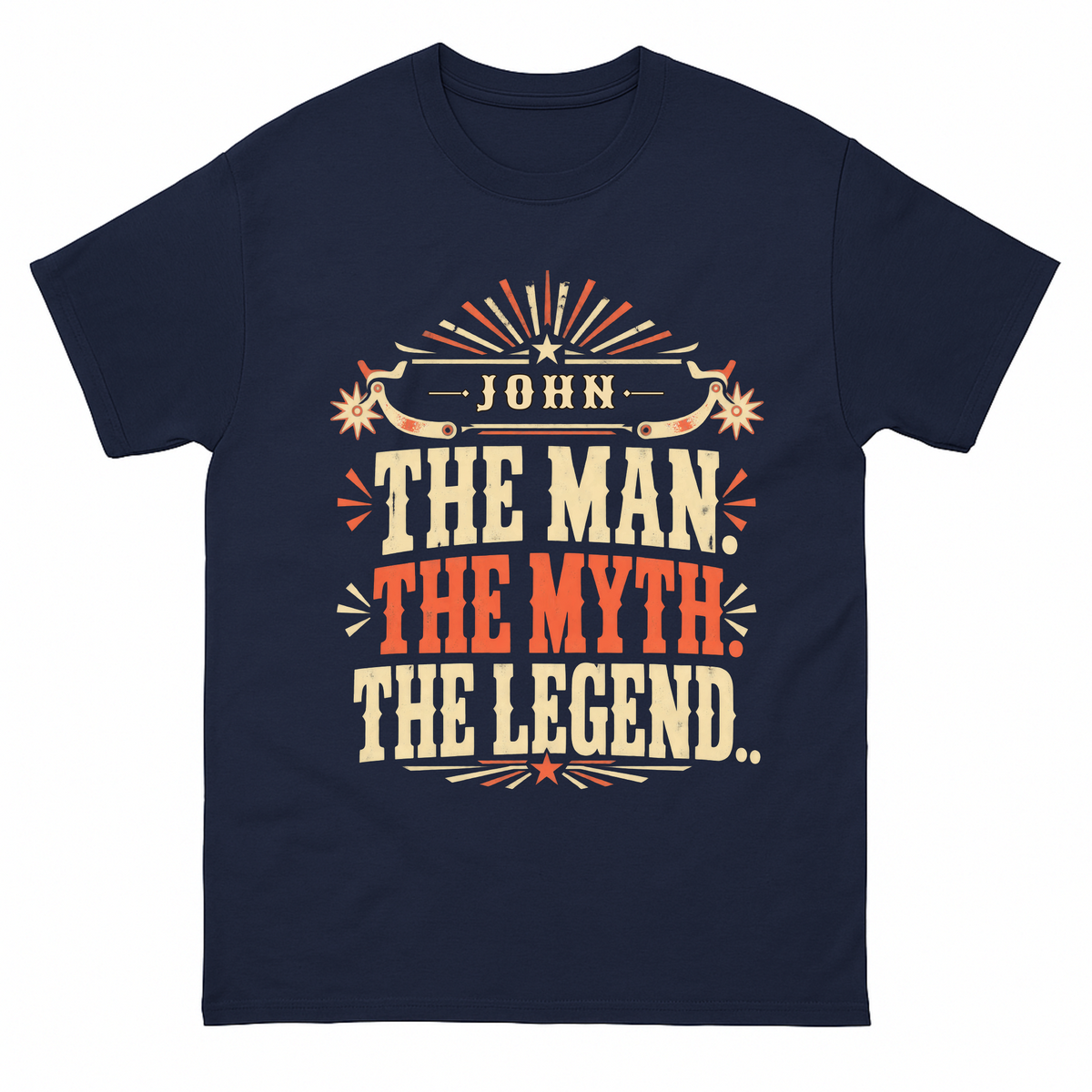 Navy vintage t-shirt with Your Name The Man The Myth The Legend Western printed front design