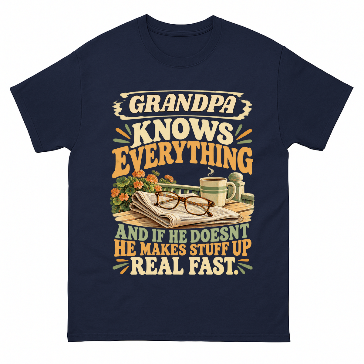 Navy vintage t-shirt with Your Name Knows Everything printed front design