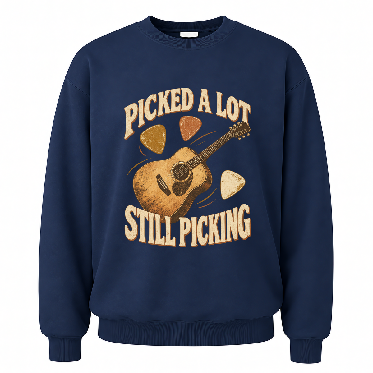 Navy vintage sweatshirt with Picked A Lot Still Picking printed front design