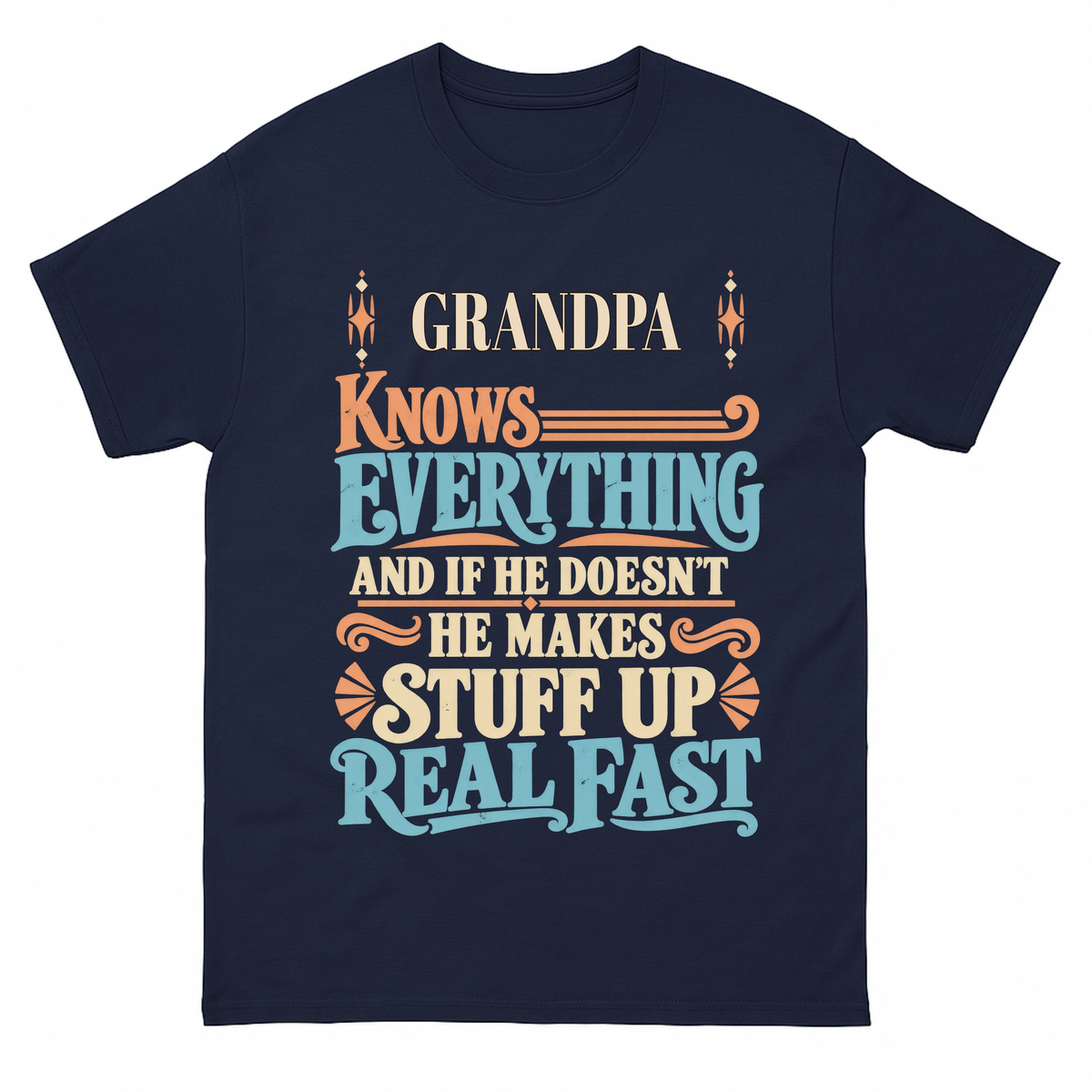 Navy vintage t-shirt with Your Name Knows Everything Retro printed front design