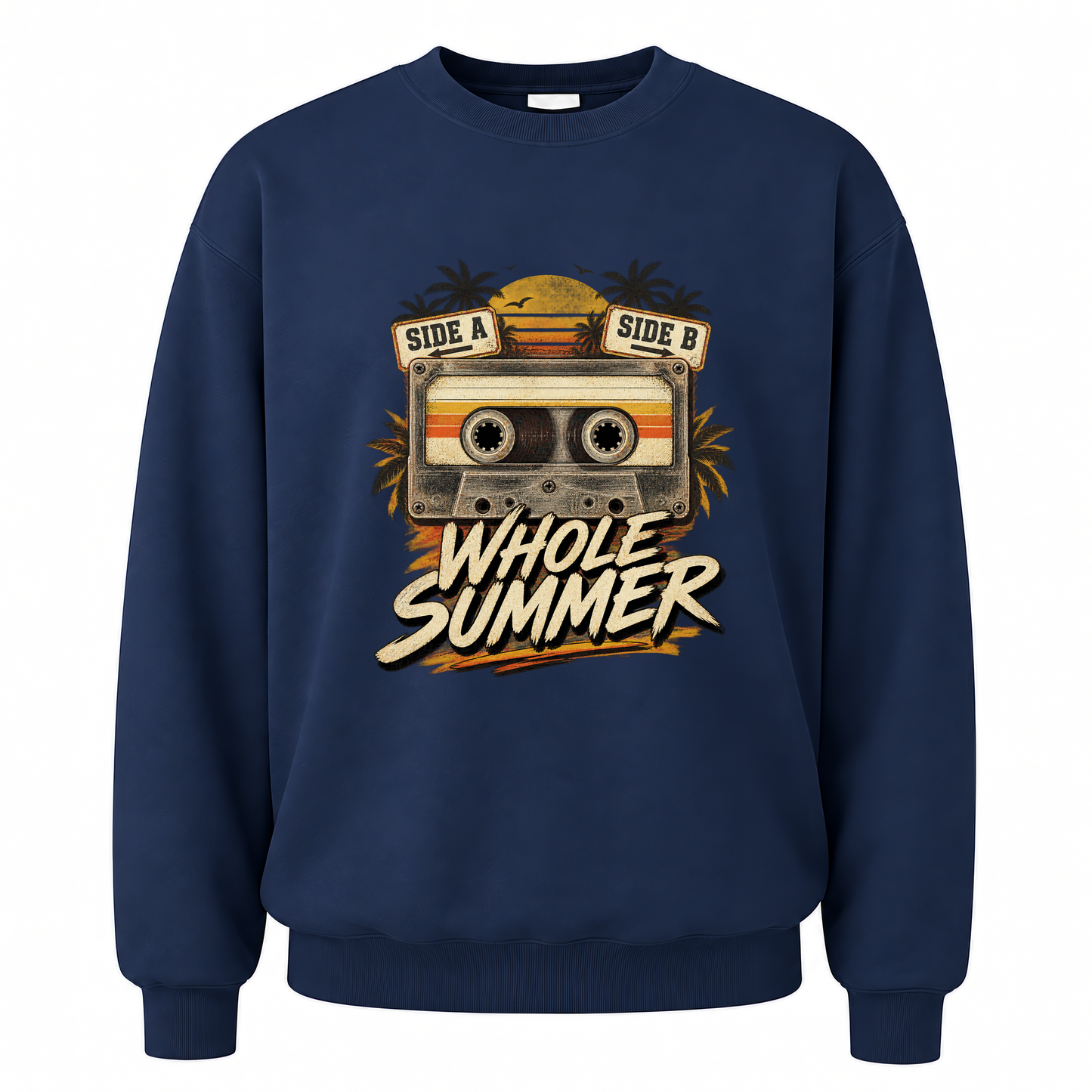Navy vintage sweatshirt with Side A Side B Whole Summer printed front design