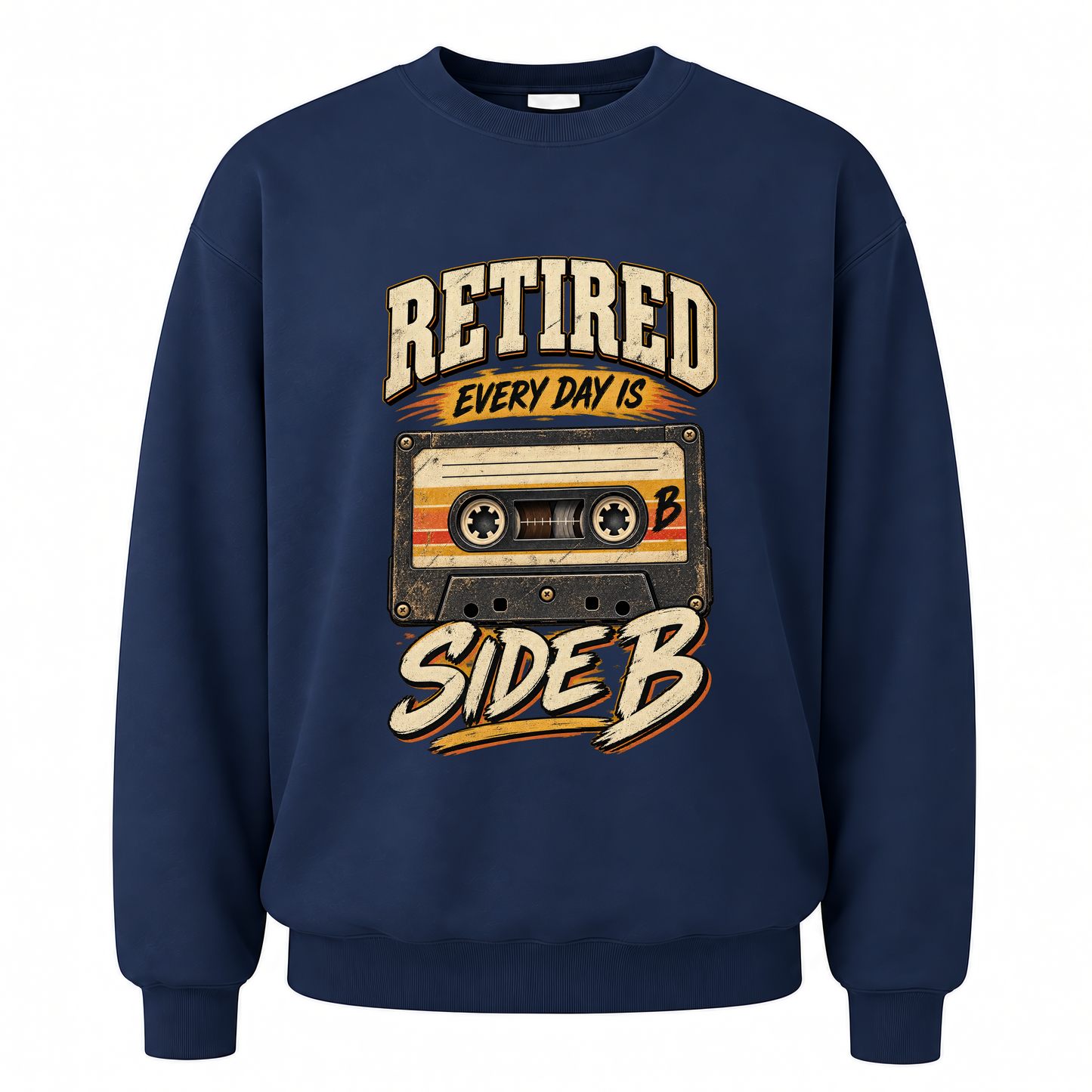 Navy vintage sweatshirt with 38 every day is side b ideogram 4x printed front design