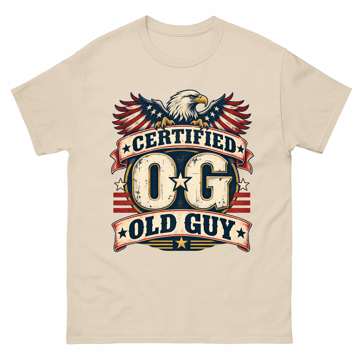 Sand vintage t-shirt with Certified OG Old Guy printed front design