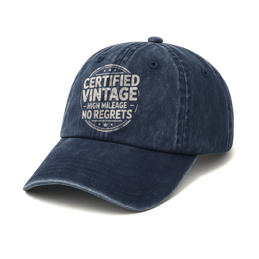 “Certified Vintage – High Mileage, No Regrets” Road Stamp Legacy Cap