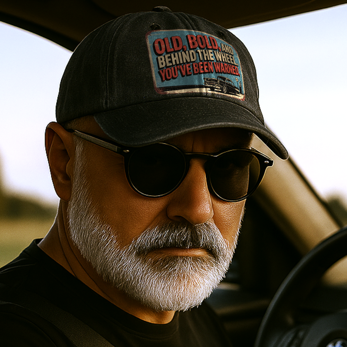 “Old, Bold, And Behind The Wheel. You’ve Been Warned.” Retro Pitstop Rebel Cap