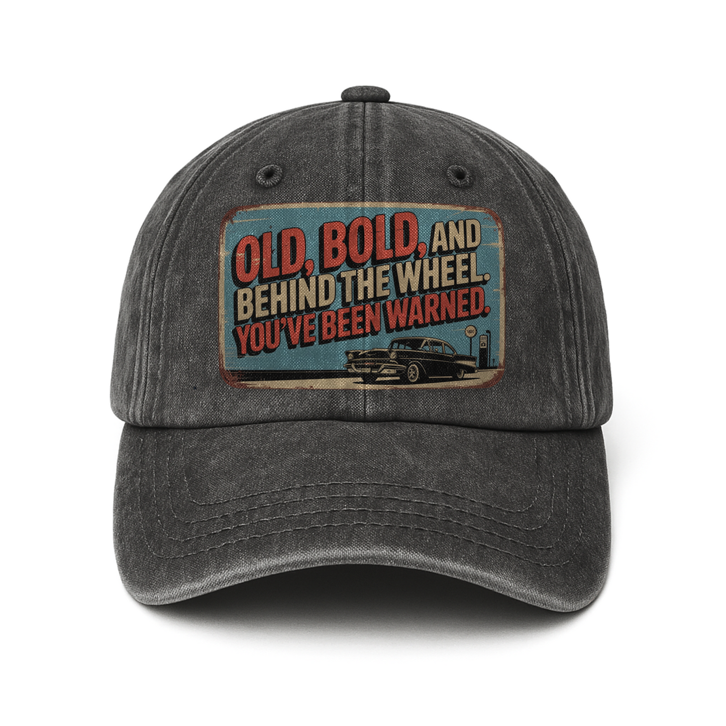 “Old, Bold, And Behind The Wheel. You’ve Been Warned.” Retro Pitstop Rebel Cap