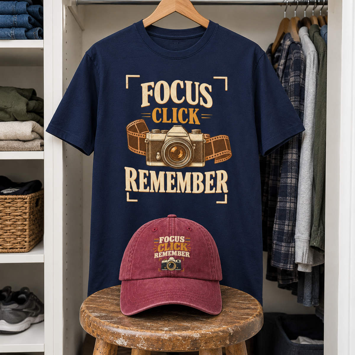 Matching set: Focus Click Remember vintage washed cap and Focus Click Remember vintage t-shirt