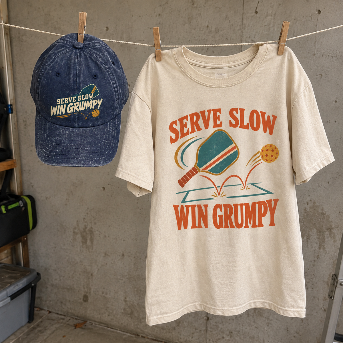 Matching set: Serve Slow Win Grumpy vintage washed cap and Serve Slow Win Grumpy vintage t-shirt