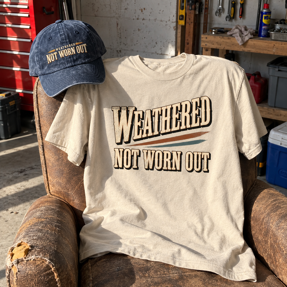 Matching set: Weathered Not Worn Out vintage washed cap and Weathered Not Worn Out vintage t-shirt