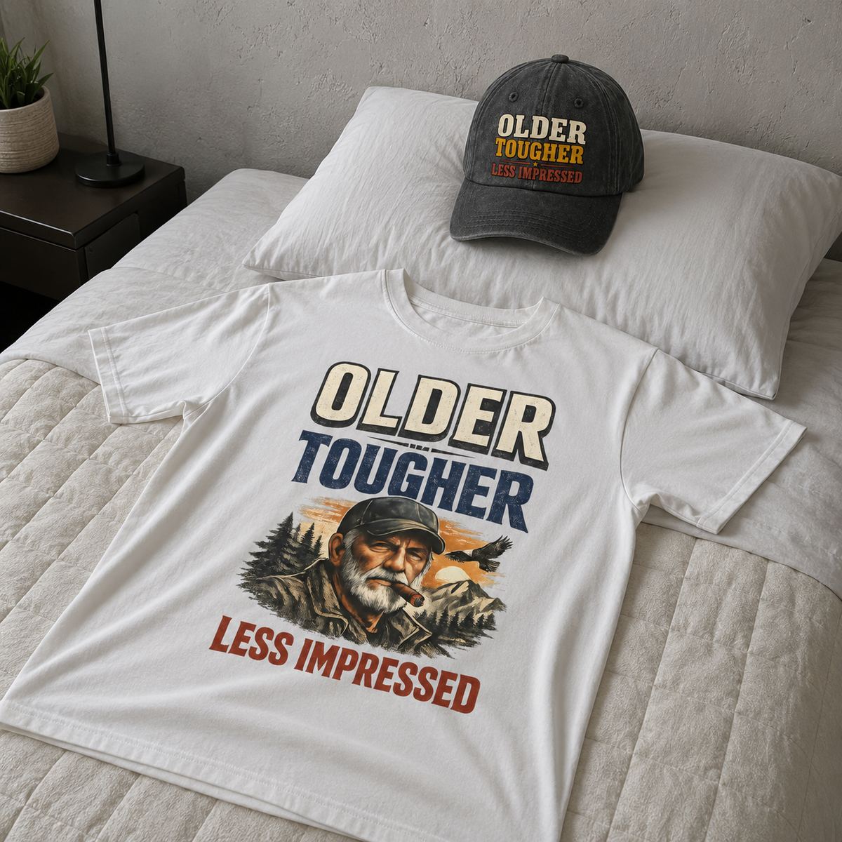 Matching set: Older Tougher Less Impressed vintage washed cap and Older Tougher Less Impressed vintage t-shirt