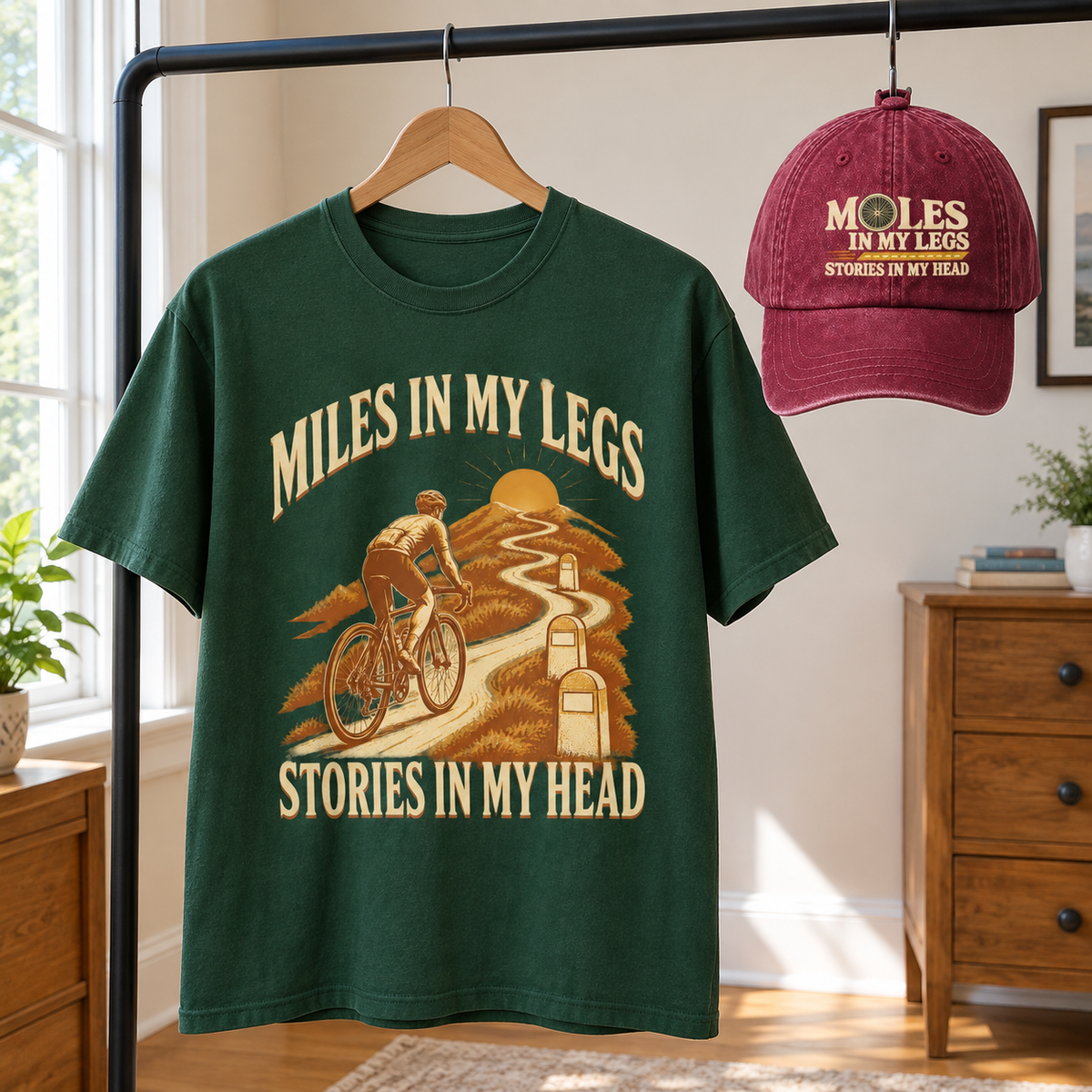 Matching set: Miles In My Legs. Stories In My Head vintage washed cap and Miles In My Legs. Stories In My Head vintage t-shir