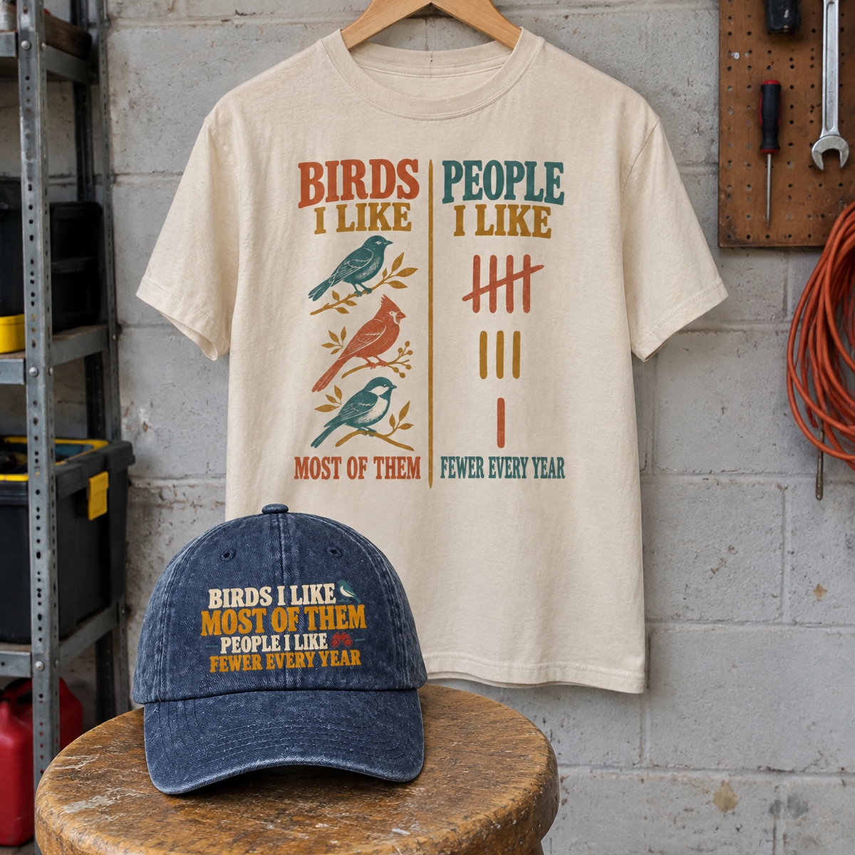 Matching set: Birds I Like Most Of Them. People I Like Fewer Every Year vintage washed cap and Birds I Like Most Of Them. People I Like Fewer Every Year vintage t-shirt