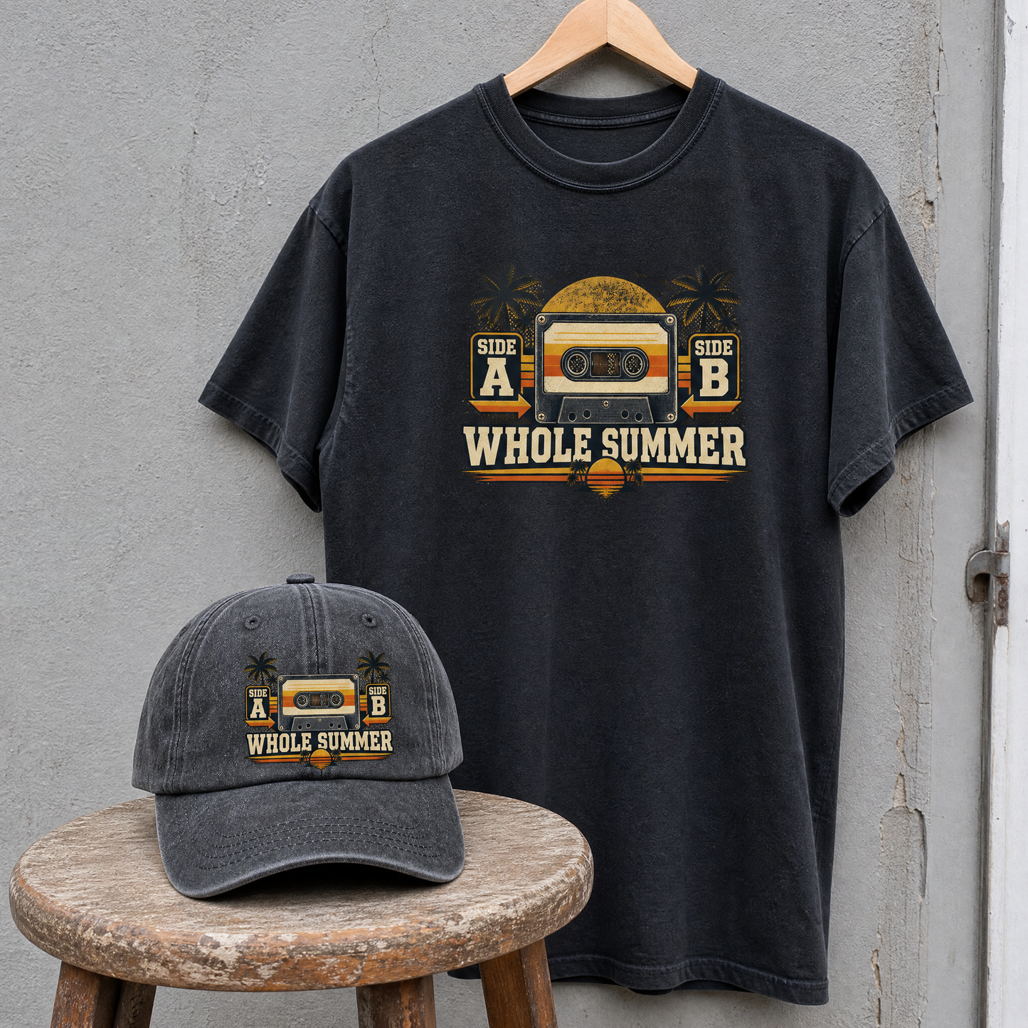 Matching set: Side A Side B Whole Summer vintage washed cap and Side A Side B Whole Summer vintage t-shirt