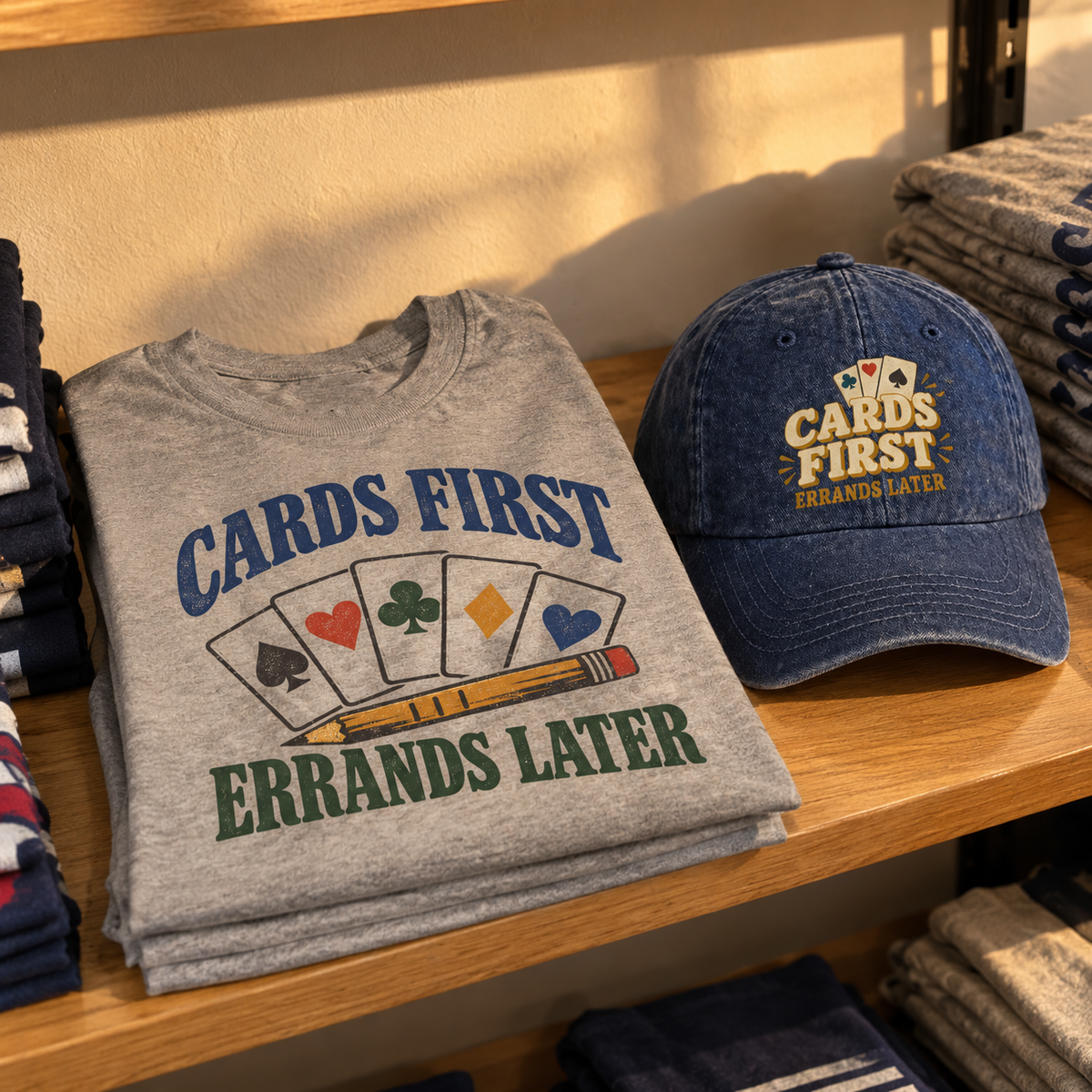 Matching set: Cards First. Errands Later vintage washed cap and Cards First. Errands Later vintage t-shirt
