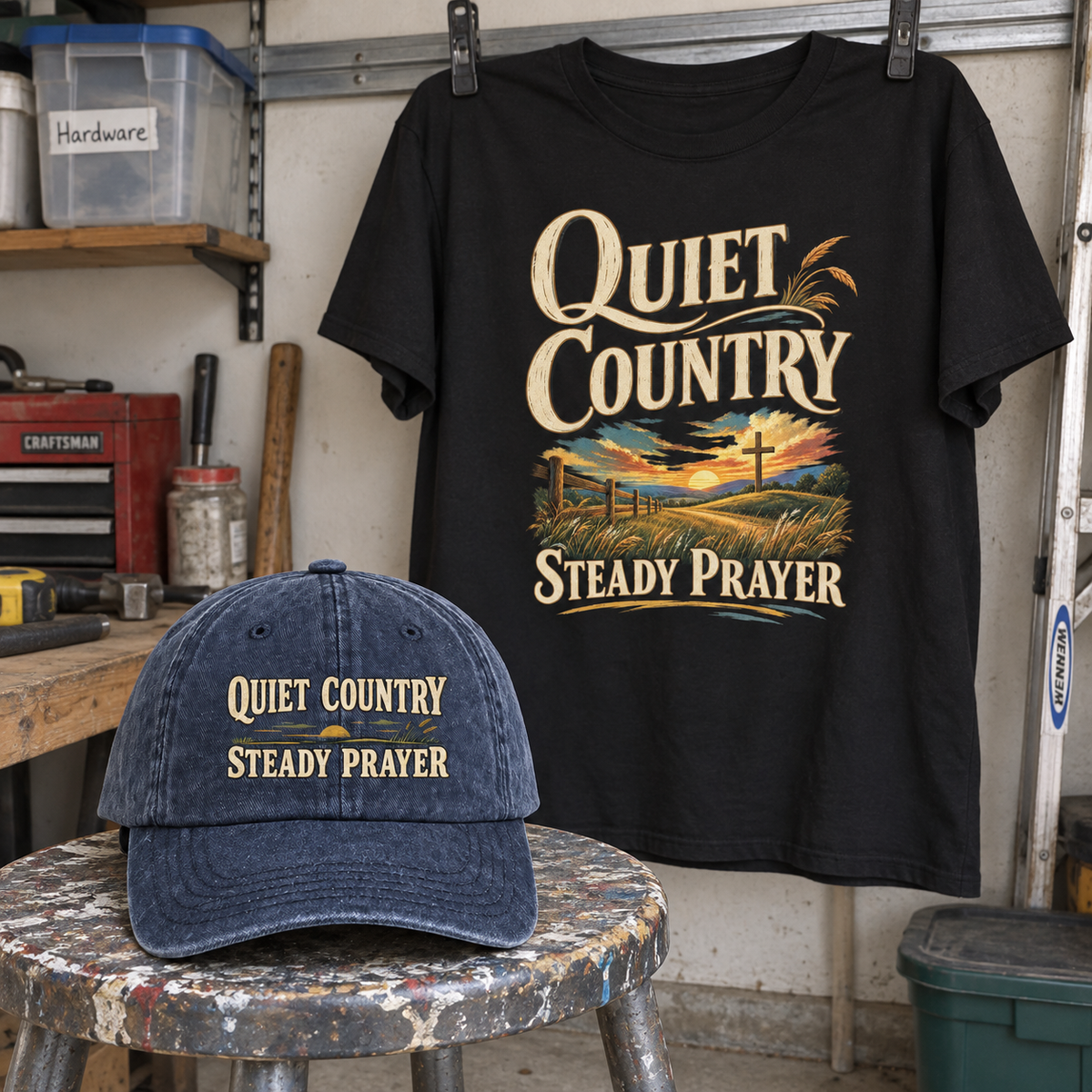 Matching set: Quiet Country Steady Prayer vintage washed cap and Quiet Country Steady Prayer vintage t-shirt