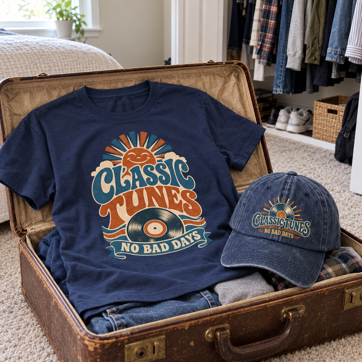 Matching set: Classic Tunes No Bad Days vintage washed cap and Classic Tunes No Bad Days vintage t-shirt