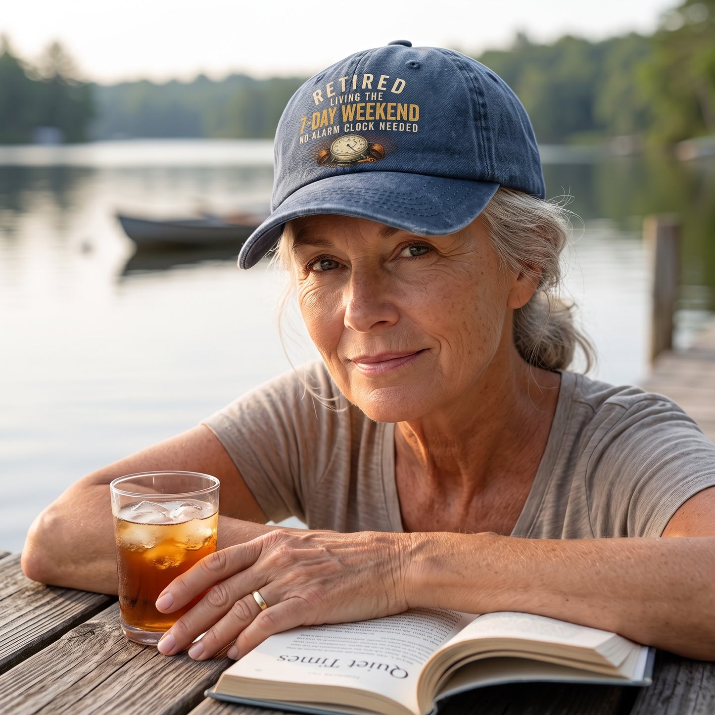 "Retired. Living the 7-Day Weekend. No Alarm Clock Needed" Vintage Washed Cap
